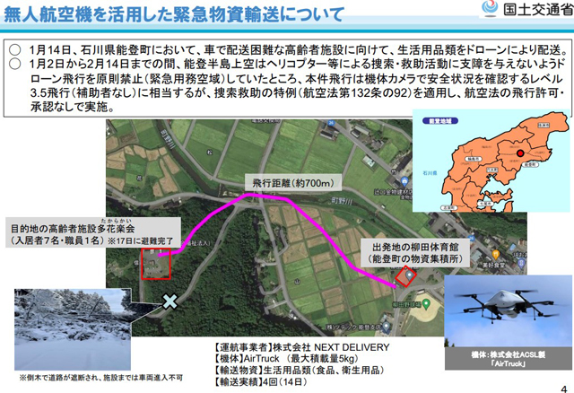 P4 2 無人航空機を活用した緊急物資輸送について（国土交通省資料より） - 能登半島地震がドローン活用を促す