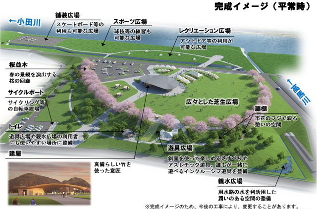 P6 1a まびふれあい公園（復興防災公園）の計画段階での完成イメージより「平常時」 - 復興防災「まびふれあい公園」オープン