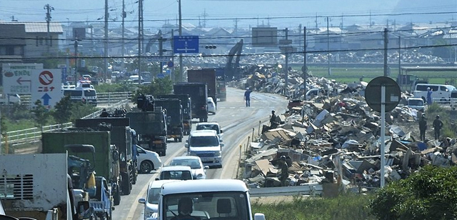 P6 2 2018年西日本豪雨で甚大な被害を受けた真備地区（Wikipediaより） - 復興防災「まびふれあい公園」オープン